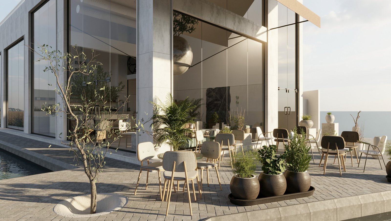 Courtyard View at Noisy Restaurant
